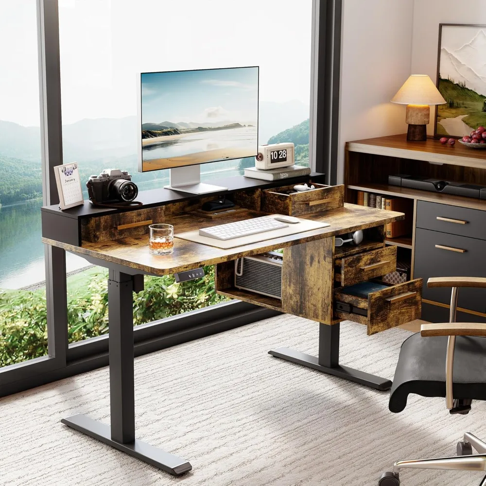 

Standing Desk with 4 Drawers, 47.2 x 23.6 Inch Whole Piece Height Adjustable Electric Sit Stand Desk, Computer Home Office Works