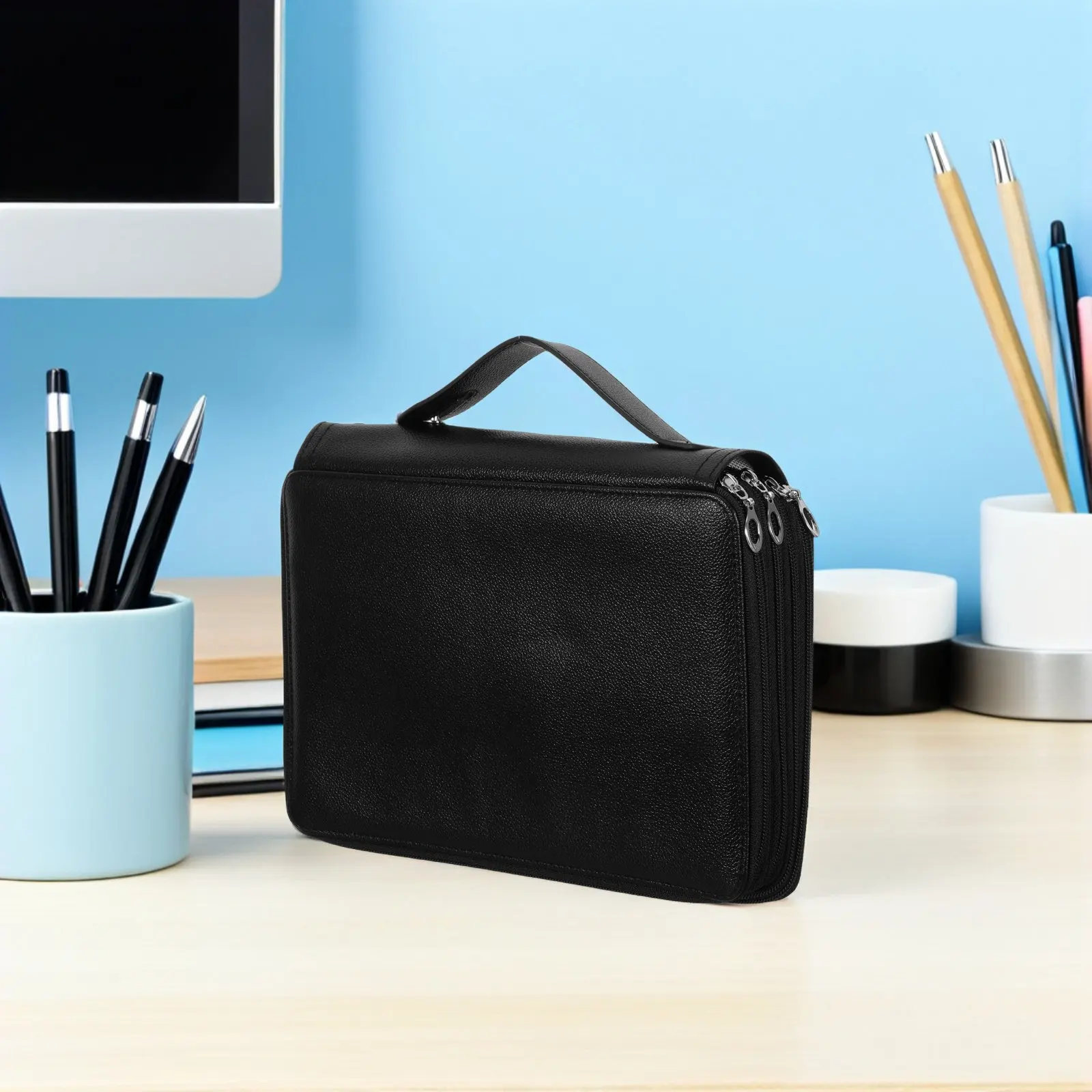 

Large Colored Pencil Organizer Case 200-Slot Multi-Layer Zipper Stationery Pen Storage Pouch Handle Portable Art Supplies