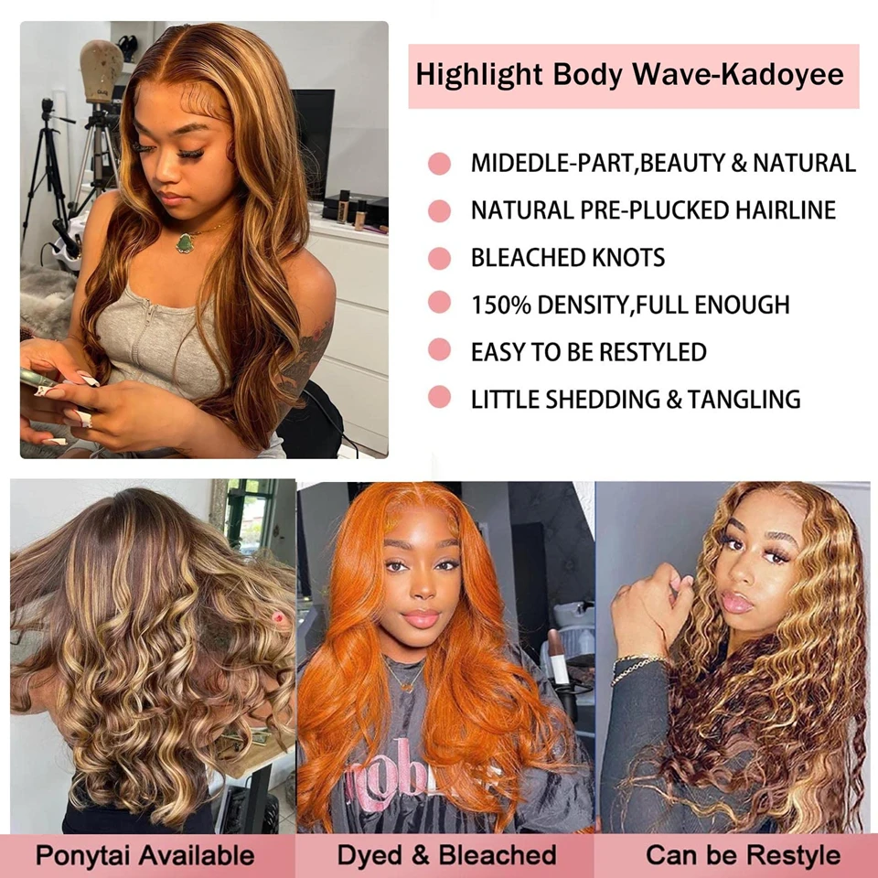 Honey wig rambut manusia gelombang pirang renda depan untuk wanita wig depan renda HD sorot rambut manusia telah ditanami dengan rambut bayi