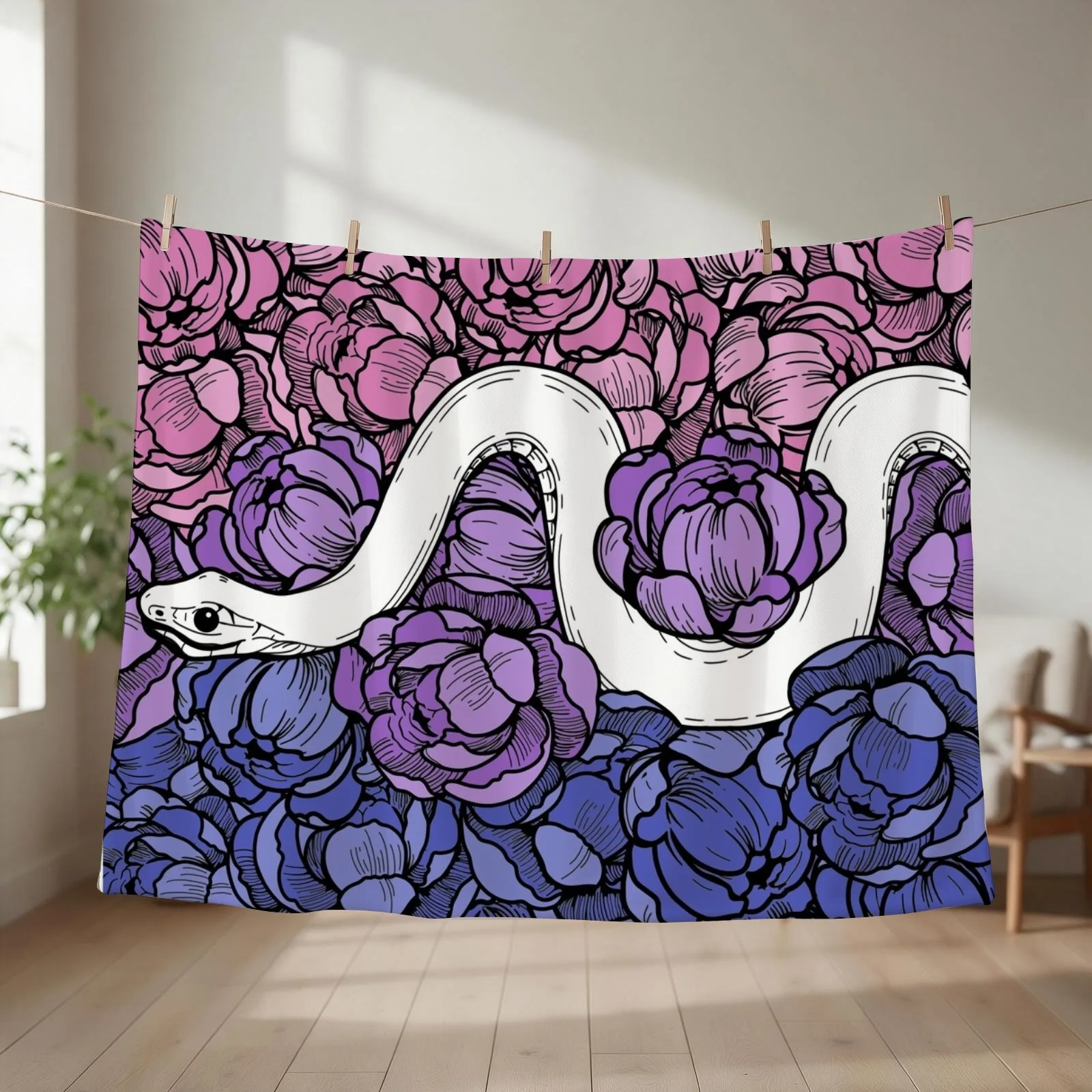 Bisexual Pride Floral Snake Design Throw Blanket couch cozy soft plush fuzzy picnic outdoor blanket