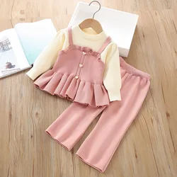 MILANCEL Baby Kids Clothing Set 0-4 Y Sweaters And Pants 2Pcs for Girls Knit Ruffled Hem Sweet Top Autumn Children's Outfit