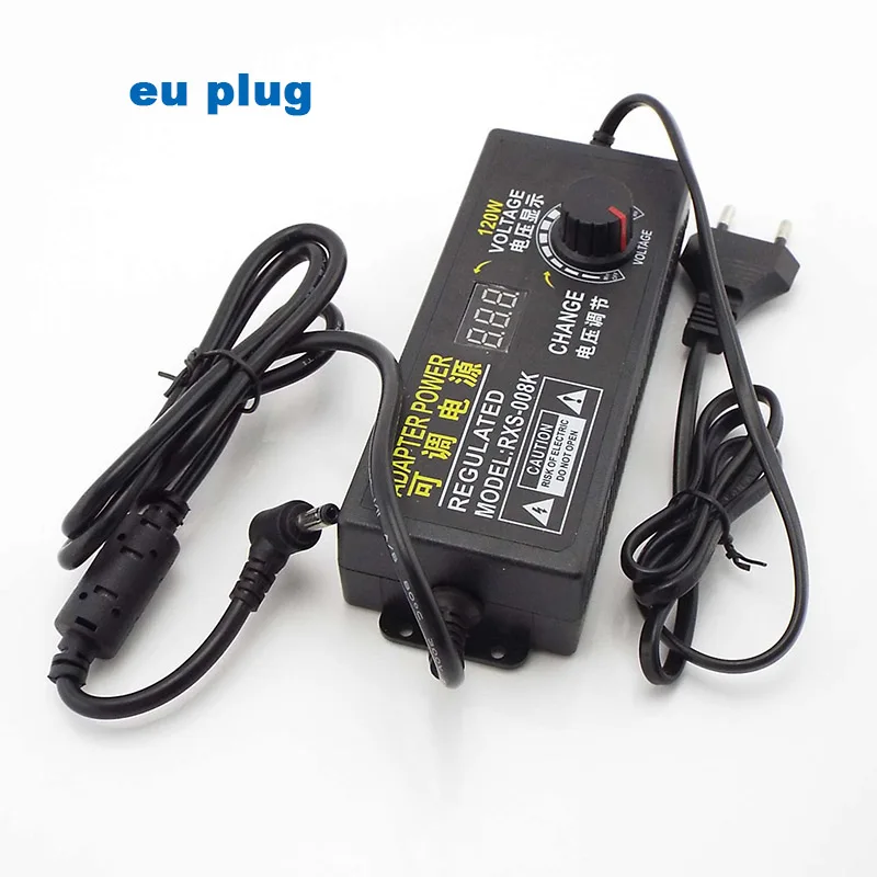 Adjustable Display Screen 3V-12V 10A 9V-24V 5A AC/DC 120W Universal Adapter Power Supply 5.5*2.5mm 90 Degree Angle DC plug M20