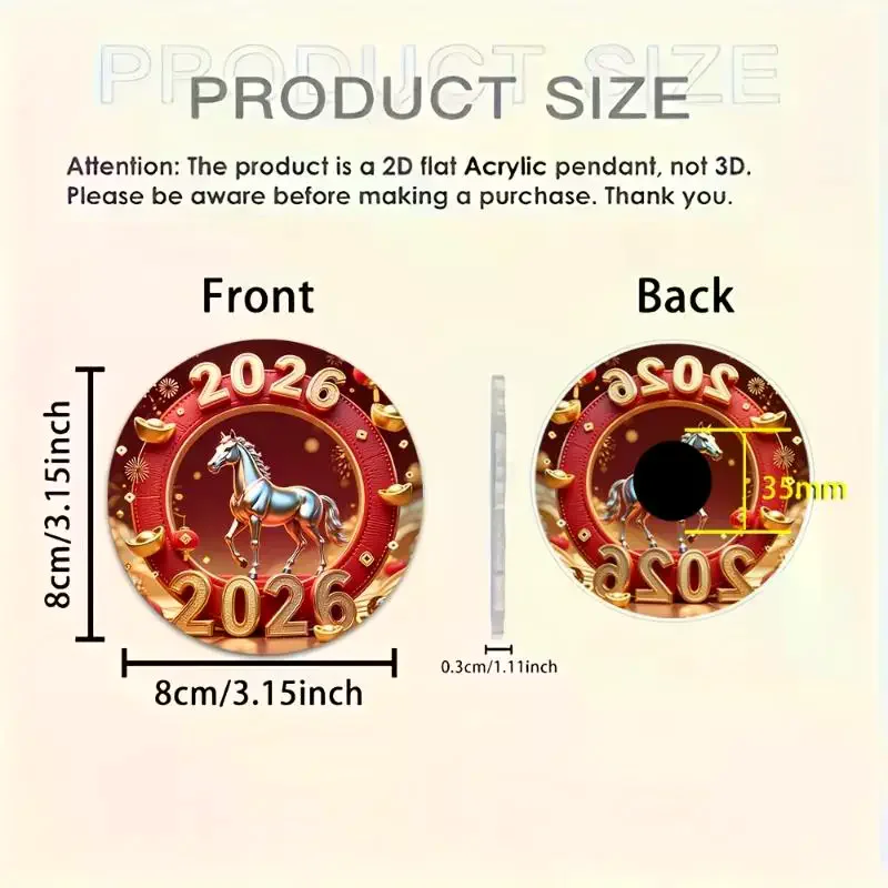 Fridge Magnet - Happy New Year 2026 Spring Festival Decor With Red Envelope Horse And Lantern Sturdy Kitchen Home Decor