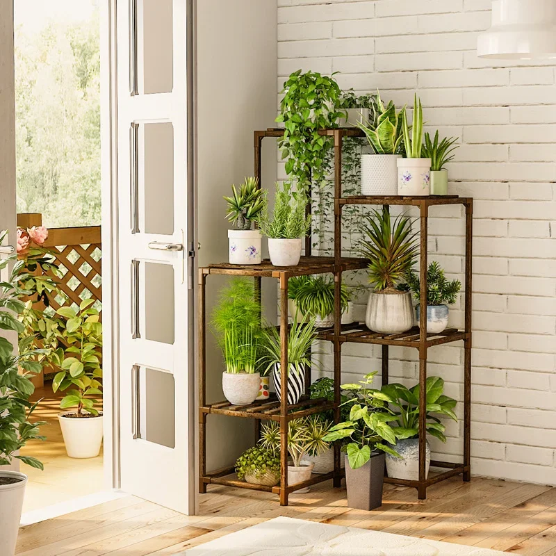 Wood Plant Stand Indoor Outdoor Ladder Plant Display Shelf Balcony Plant Storage Rack Flower Rack Holder