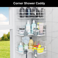 3Pcs Corner Shelves White Wall Mount Shampoo Organizer Metal Spice Basket Bathroom Kitchen Storage Rack with Hooks Waterproof