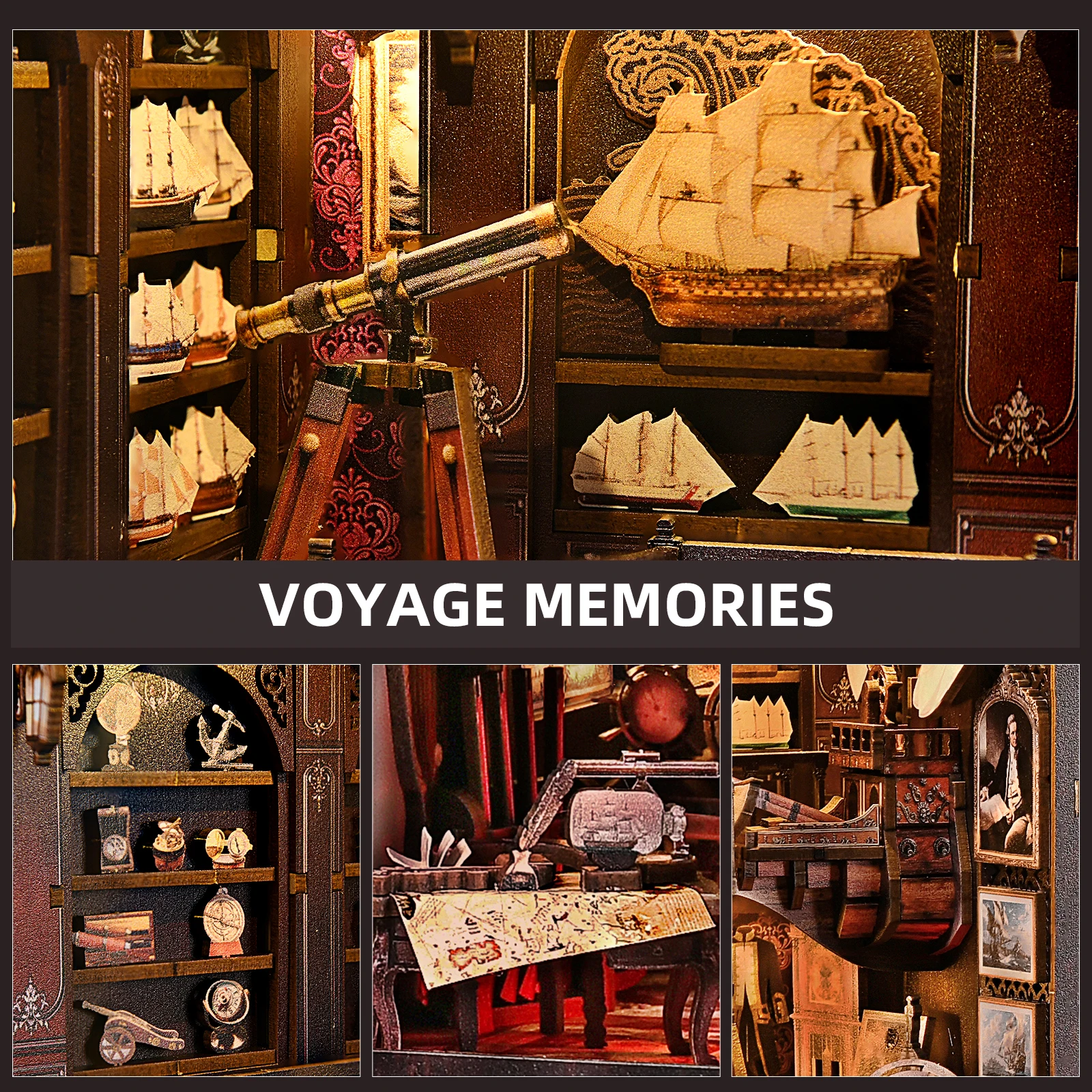 Book Nook Kit Age of Sail DIY 3D Wooden Puzzle Photo frame ornament Bookshelf Dollhouse Model Bookend Building Home Decoration