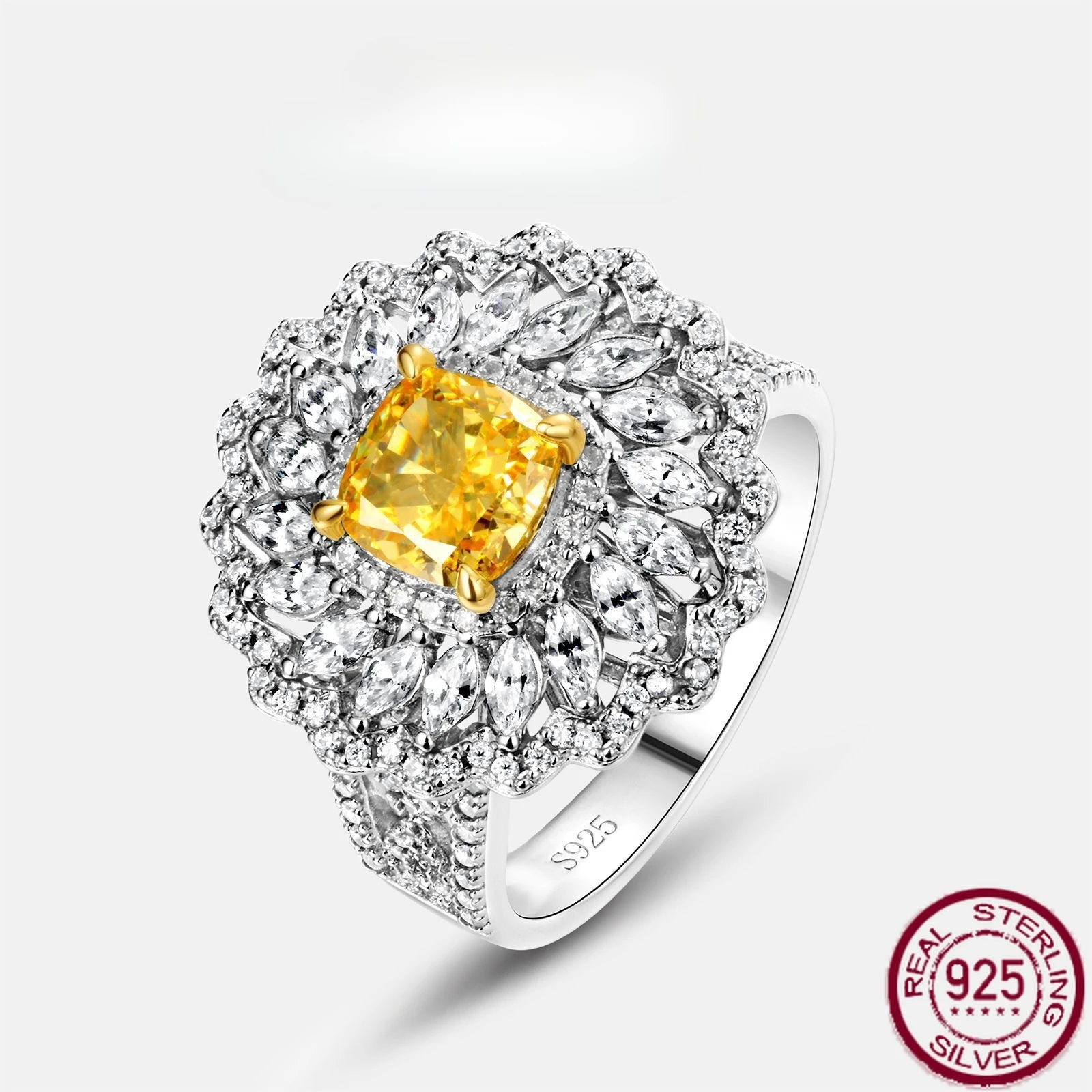 

Новое кольцо из чистого серебра S925 с высокоуглеродистым бриллиантом и полным набором желтых бриллиантов, съемный кулон, свадебные украшения двойного назначения