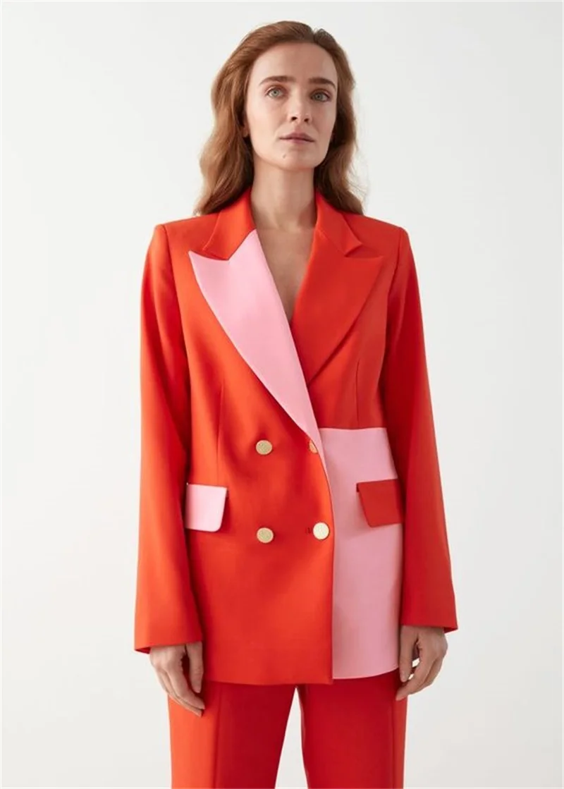 Cuciture colore abiti da donna completi da ufficio 2 pezzi Blazer + pantaloni abito da ballo formale doppiopetto da donna su misura