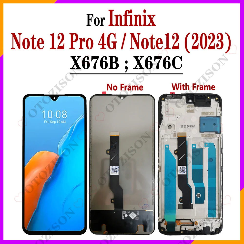 For Infinix Note 12 Pro 4G X676B / Note12 (2023) X676C インフィニティックスノート12pro4K用の交換用LCDタッチスクリーン,フレーム付きデジタイザーマウント,x676b,note 12 (2023),x676c