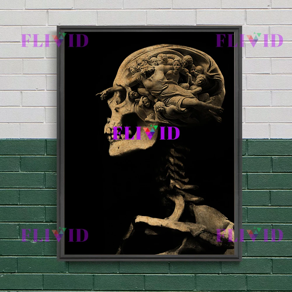 Eerie Skeleton And Plant,Surreal Fantastic Illustration Art,Poster Print, Creepy Dark Aesthetics, Wall Art Canvas Painting Decor