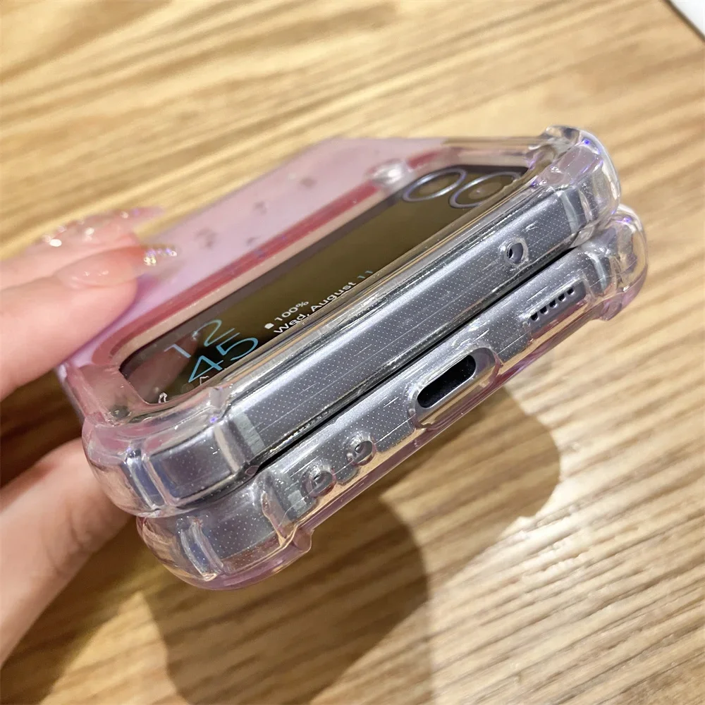 Casing ponsel Samsung, untuk Samsung Z Flip 6 5 Magsafe gradien Glitter lipat casing ponsel untuk Samsung Z Flip 4 3 6 5 pengisian magnetik tahan guncangan