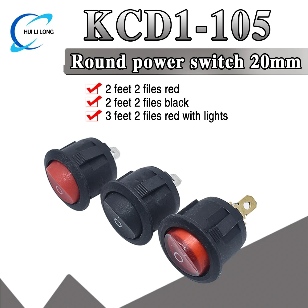 10 قطعة KCD1-105 قطر صغير قارب مستدير الروك مفاتيح أسود صغير مستدير أسود أبيض أحمر 2 دبوس ON-OFF الروك التبديل مع LED