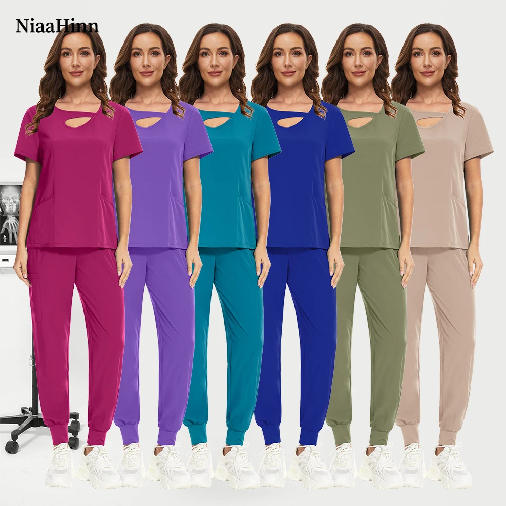 

Niaahinn Fashion Hospital Uniforms Nurse Beauty Dental Salon Work Clothes Uniform Medical Scrubs Sets for Women Breathable Scrub