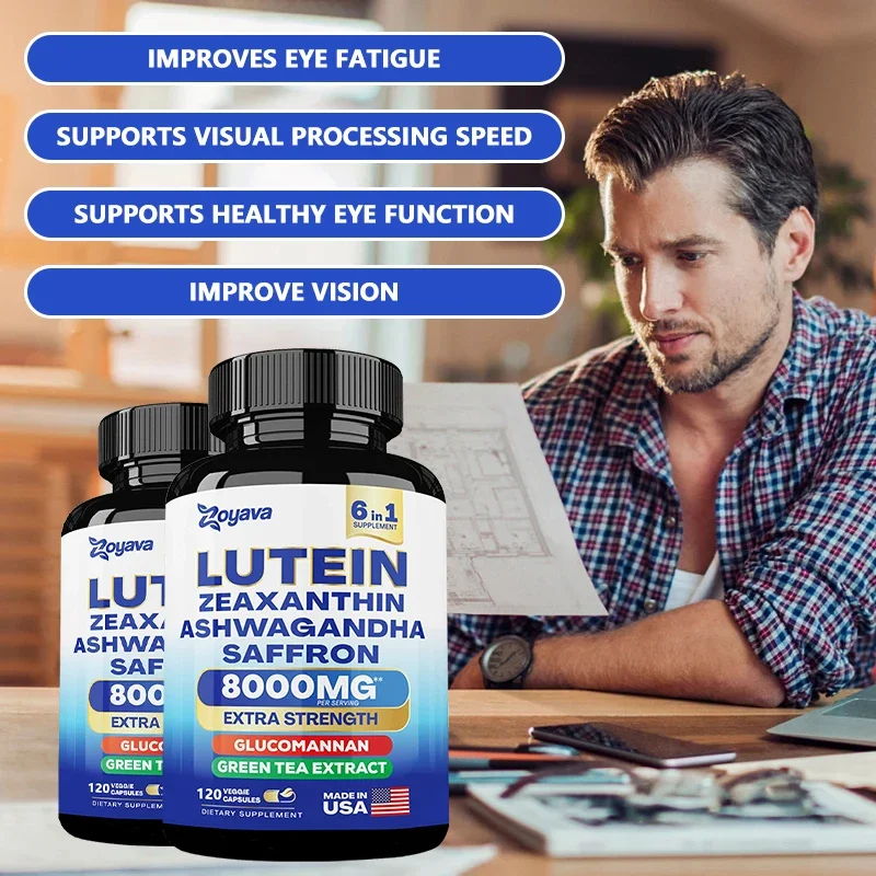 Lutein & Zeaxanthin, Saffron - Eye Vitamins, Eye Health Supplement for Adults, Glucomannan, Green Tea, Vision & Eye Support