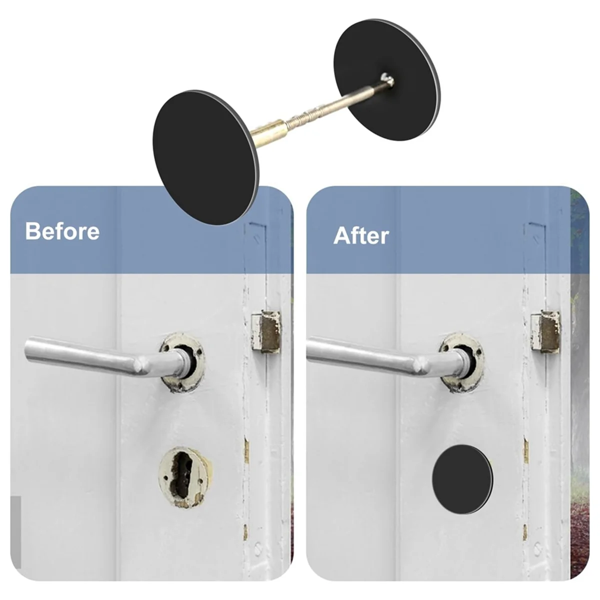 2 Pack Door Hole Cover Plate, Door Knob Handle Hole Filler Plate,Metal Connecting Screws Deadbolt Cover Plate (Black)