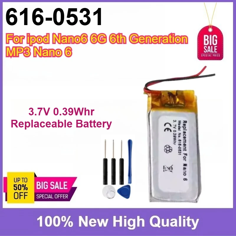 

3.7V 616-0531 Rechargeable Li-Polymer Battery High Quality For ipod Nano6 6G 6th Generation MP3 Nano 6 Replaceable Batteries