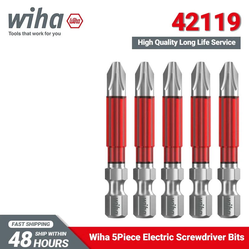Wiha 42119 TY Electric Screwdriver Bits 49mm 5Pcs Phillips PH2 120x Greater Lifespan High Qualiity