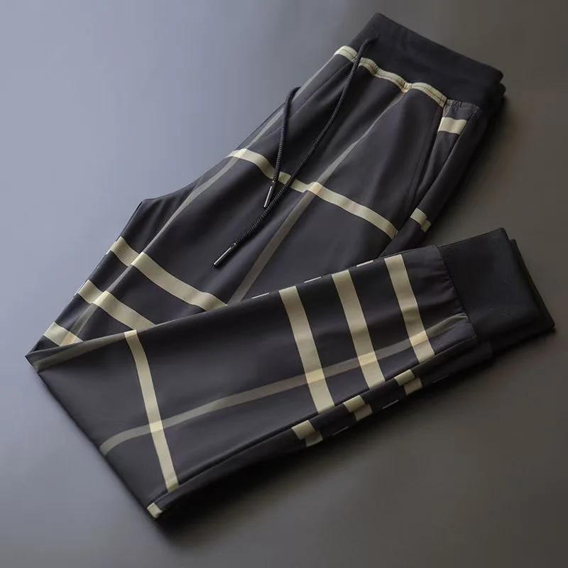 

2025 мужские повседневные спортивные брюки в клетку, свободный крой, осенний цвет, корейская мода, универсальный дизайн корсета