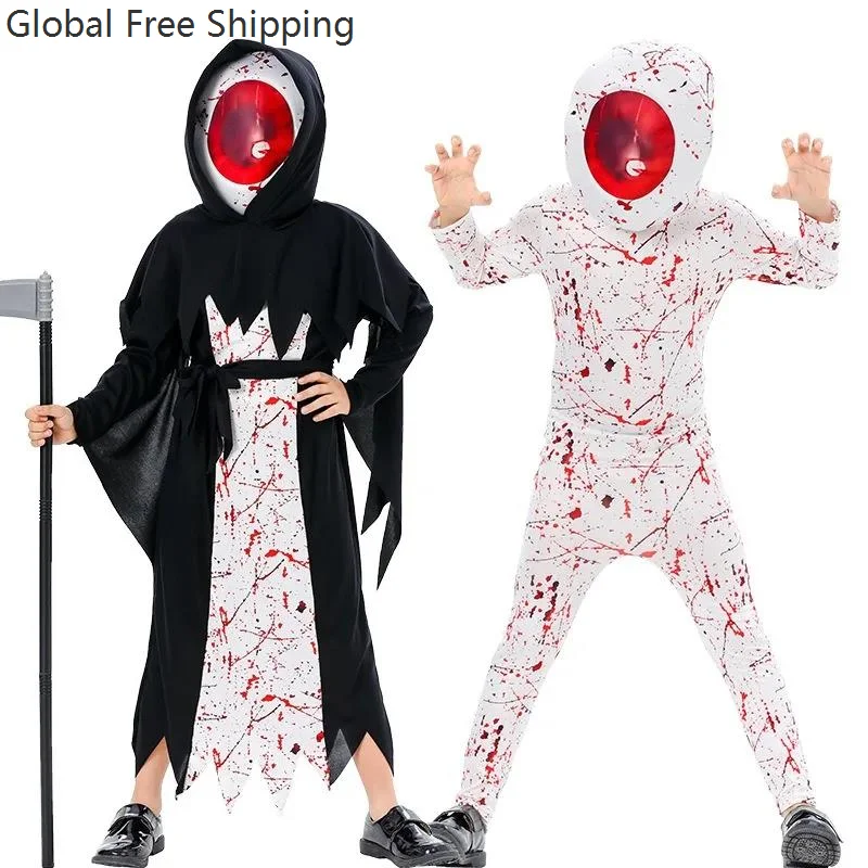 

Children's Halloween Eye Of The Dveil Cosplay Clothes Kids Horror Eye Reaper Costume Scythe Devil Dark Messenger Ghost Set 2025
