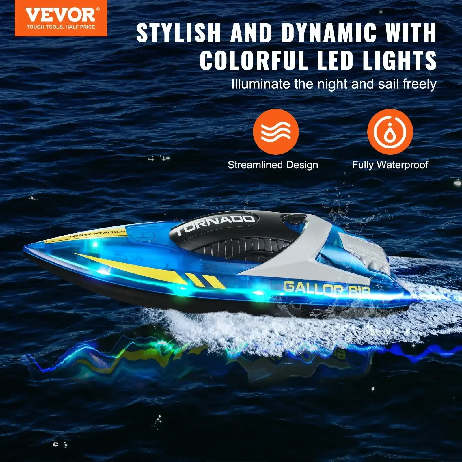 RC Boat 2.4 GHz Remote Control Racing Boat 12 km/h Kids Adults Gift Blue