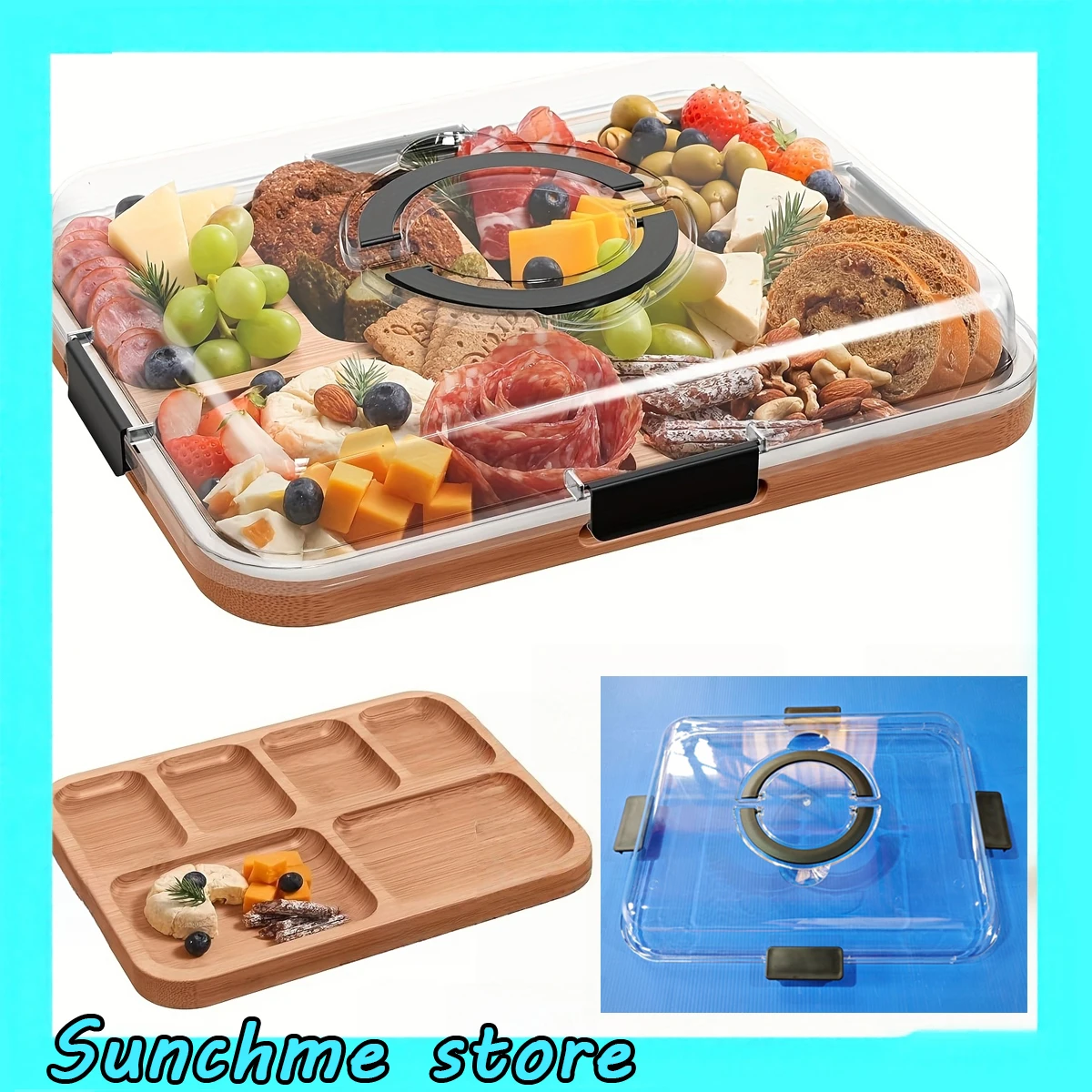

Портативная разделочная доска 2-в-1 с крышкой и ручкой, деревянный поднос с отделениями для сыра, мяса, закусок для пикника и вечеринок