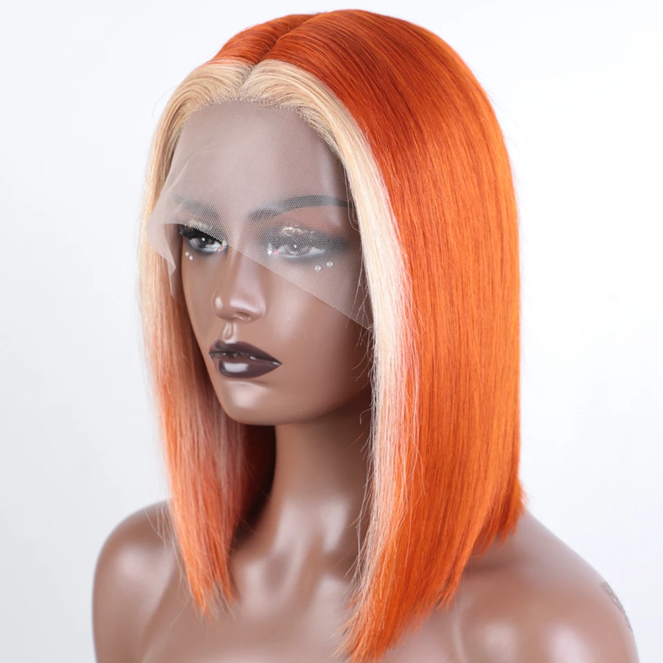 613 Orange Short Bob Lace Front Wigs 100% Human Hair Wigs Bob Lace Wigs For Women Blonde Peruvian Straight Lace Closure Wig