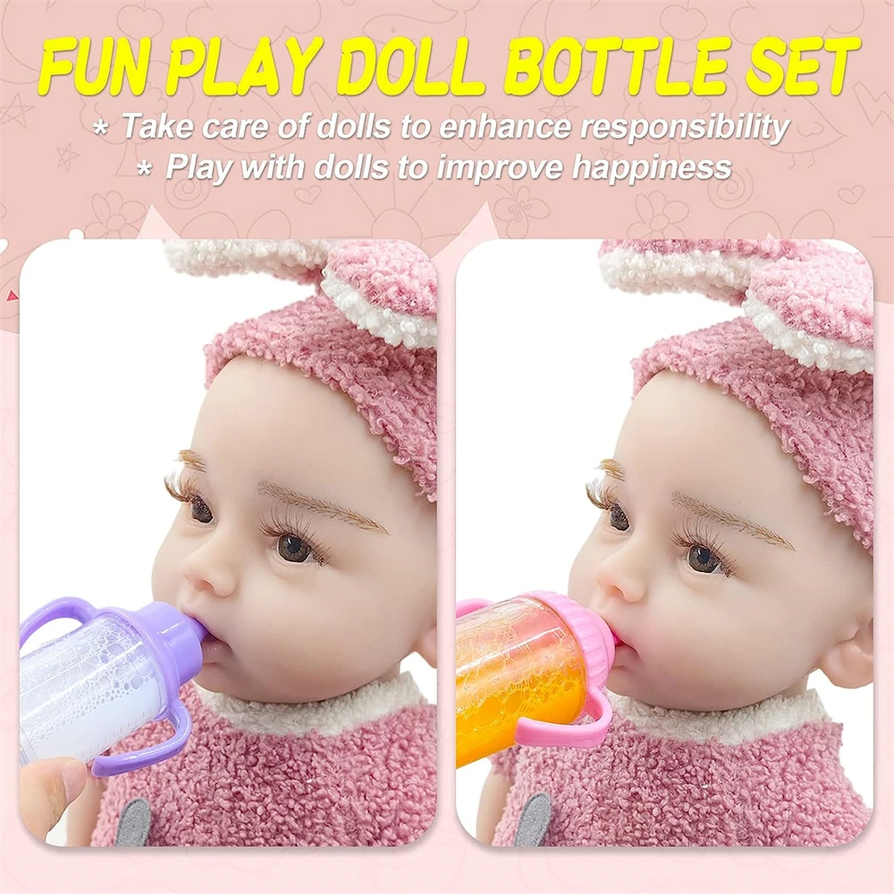 Botol susu boneka bayi ukuran besar, Set mainan perawatan bayi 2 buah botol susu dan jus dengan dot mainan untuk boneka bayi