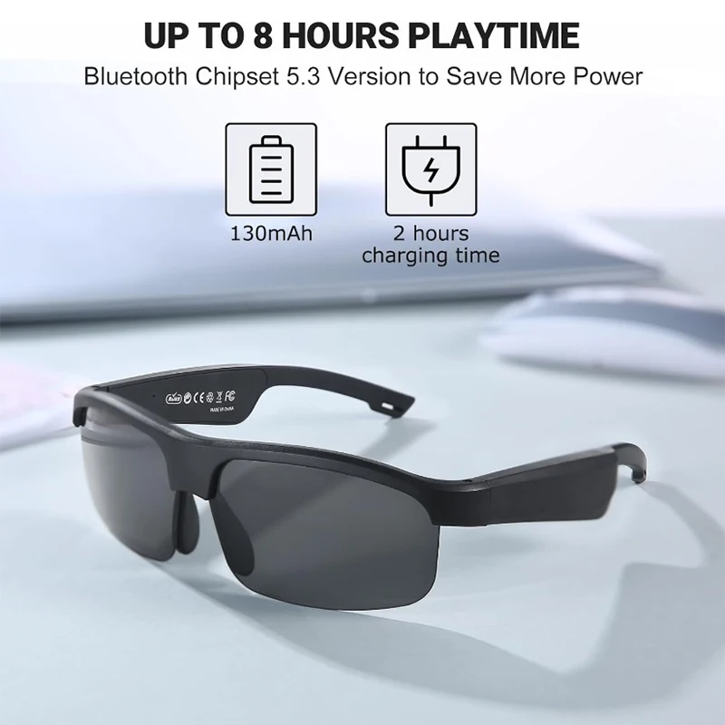 Smart Glasses, Polarized Bluetooth Sunglasses, Built-in Mic & Speakers, Voice Assistant, UV Protection Audio Sun Glass