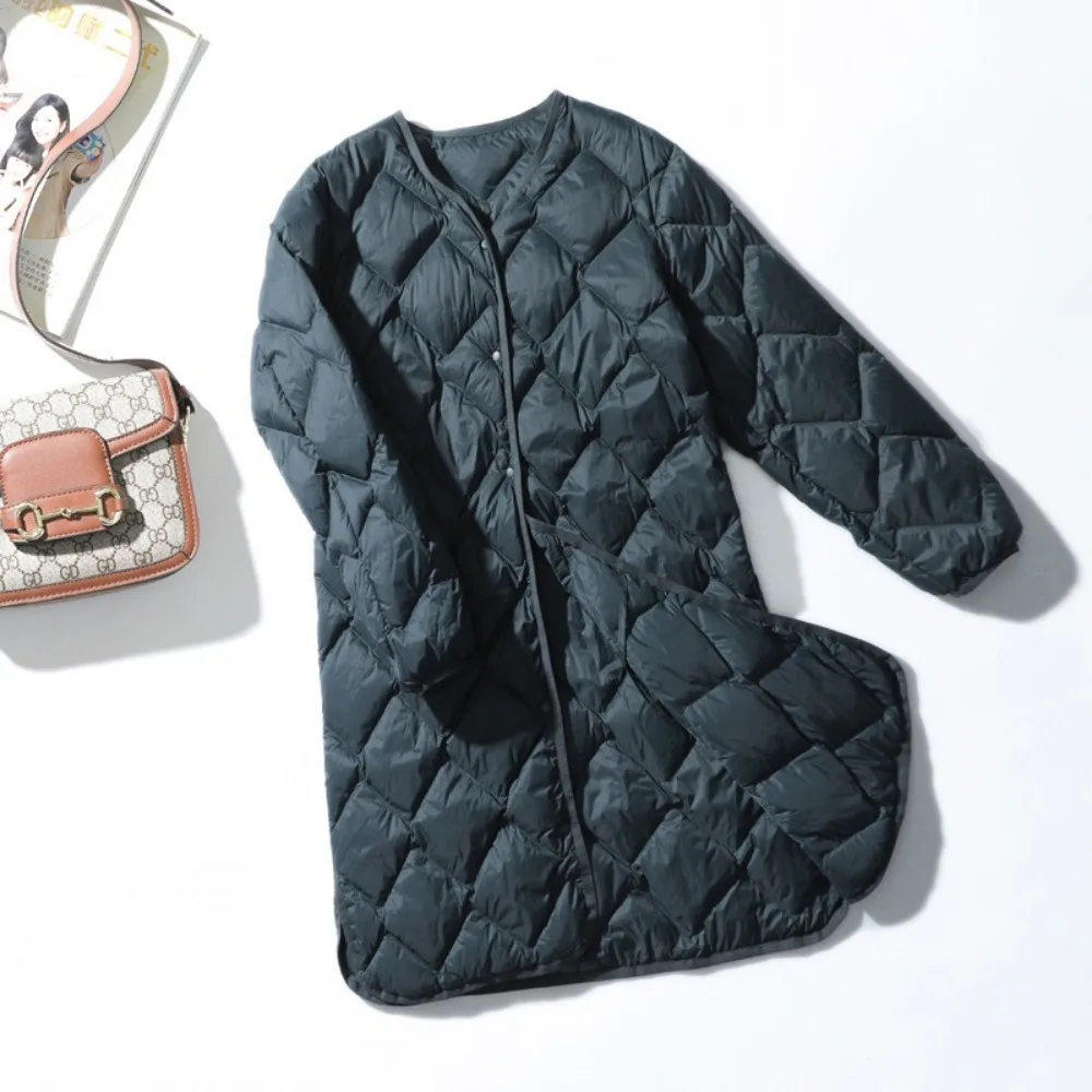 Parka fine et chaude à col rond pour femme, vêtement d'extérieur à la mode, longue, Ultra légère, manteau en duvet de canard blanc, nouvelle collection hiver 90%