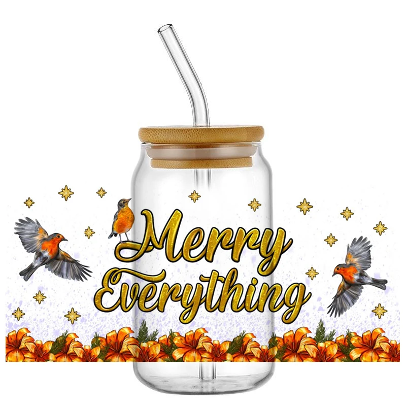 

Santa Christmas Designs 3D Waterproof UV DTF Cup Wrap For 16oz Libbey Holiday Pattern 3D Transfer Sticker