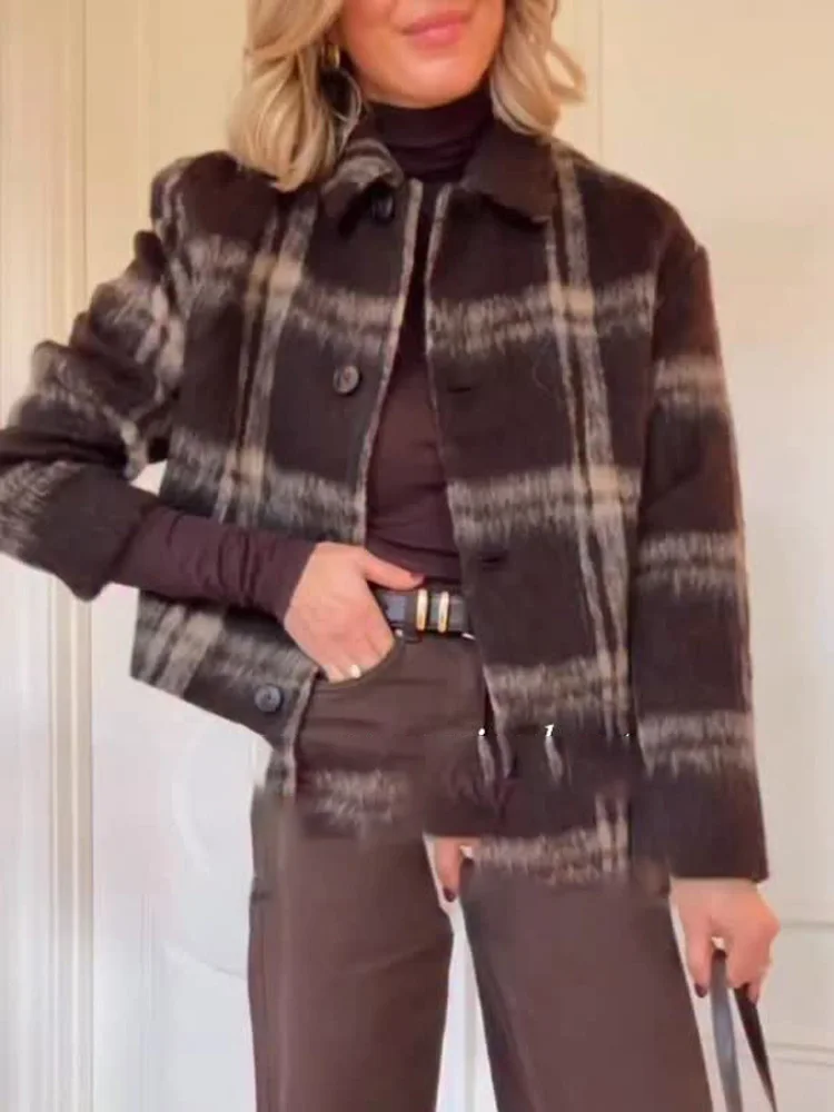 HH أنثى الخريف سترات فضفاضة غير رسمية منقوشة طويلة الأكمام واحدة الصدر المرأة موضة جديدة شيك س الرقبة محبوك معاطف العصرية