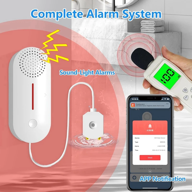 Water Alarm Leak Detector,Wireless Tank Level Monitor With 100Db Sound Light Alarm,App Alert & Monitor-Water Leak Sensor