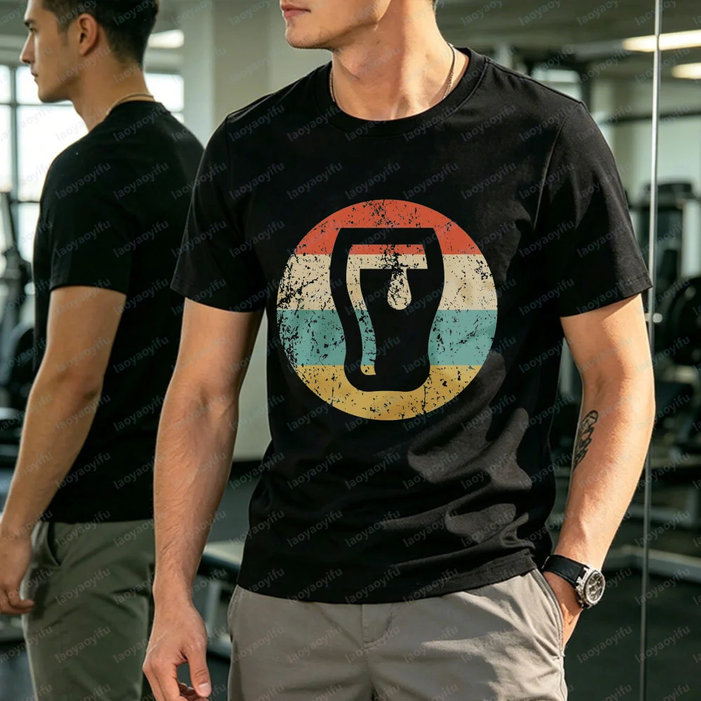 Retro Multicolor Stripe Beer Glass Graphic Tee Men Cotton Tshirt Vintage Distressed Beer Fan Streetwear Breathable Unisex Tees