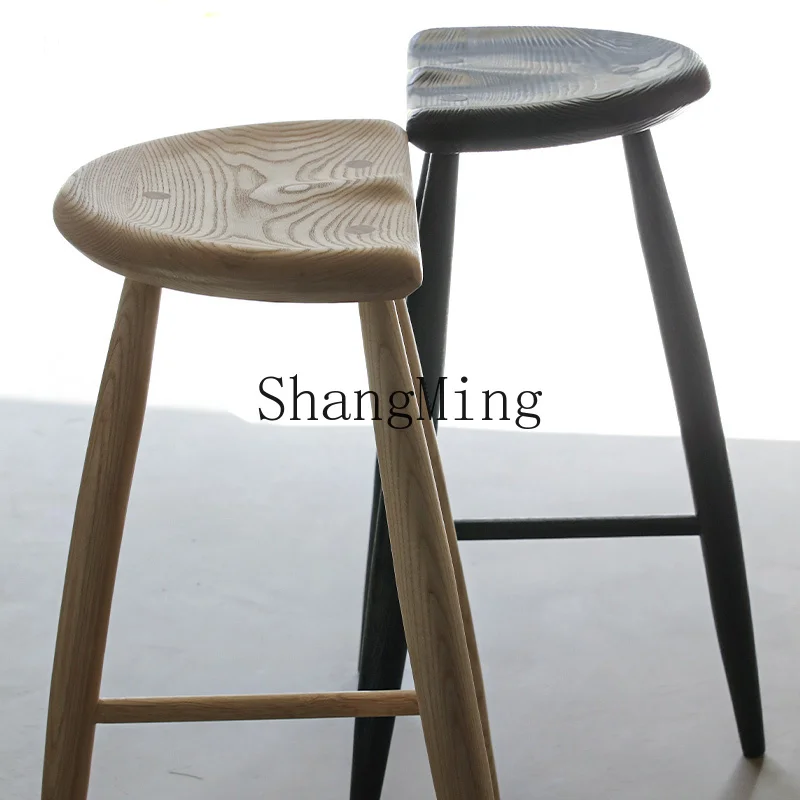 LXY wabi-sabi الرياح الخشب الصلب المنزل الأسود المتفحمة كرسي طويل الساق خشب الرماد مقعد مرتفع الراحة البراز