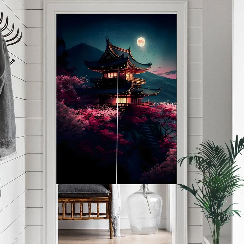 Japanese Street View Cherry Blossom Oil Painting Pattern Door Curtain and Modern Living Room Home Decoration Door Curtain