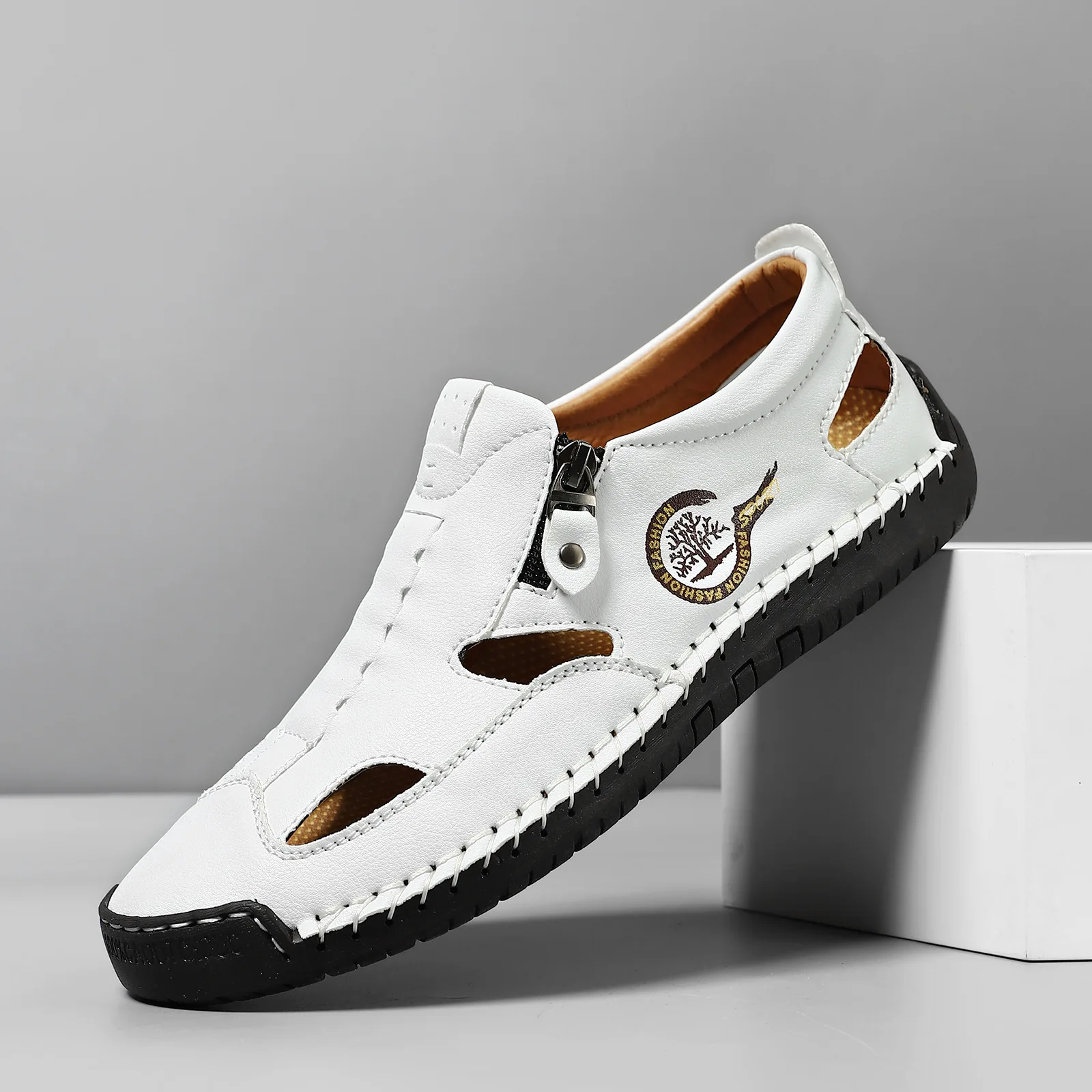 Men Sandals Summer Breathable Hollow Out Sandal Fashion Handmade Leather Sandals for Men Casual Sport Sandal Beach Sandalias2025