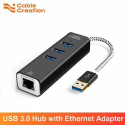 Placa de rede ethernet usb de cablecreation 3-port usb 3.0 hub divisor usb rj45 gigabit para o portátil de macbook usb flash drives