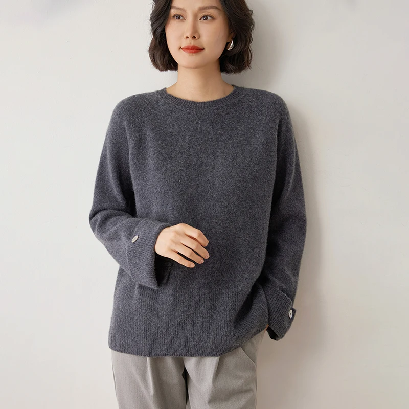 Autumn Winter Women\'s 100% Cashmere Sweater High Quality O-Neck Thicken Pullovers Lady Loose Large Size Knitted Jumper 6 Colour