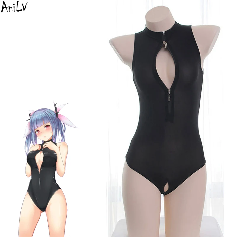 AniLV Anime uczeń dziewczyna body strój kąpielowy seria kostium Cosplay kobiety Sexy czarny jednoczęściowy strój kąpielowy zestaw mundurków