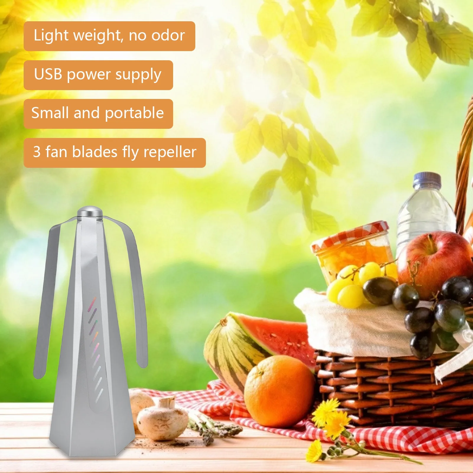 Fly Fan USB Power Supply Light Weight 3 Blades Outdoor Bug Repellent Tool for Picnic Table