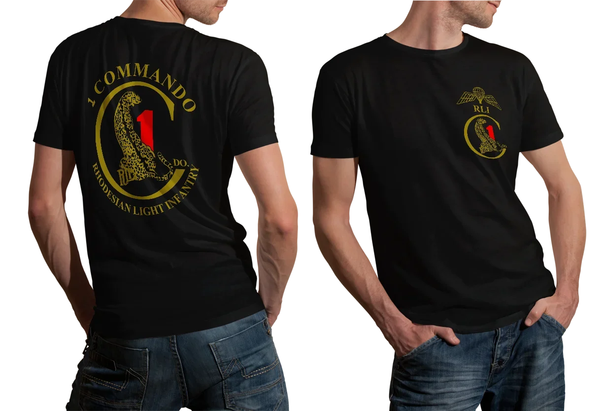 1 Commando Cheetah Big C logo RLI Rhodesian Light Infantry T Shirt. High Quality Cotton, Breathable Top, Loose Casual T-shirt