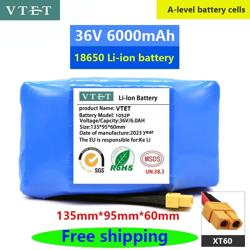 New 100% Original 36v 6.0ah Lithium Battery 10s2p 36v Battery 6000mAh Lithium Ion Pack 42V 6000mah Scooter Twist Car Battery