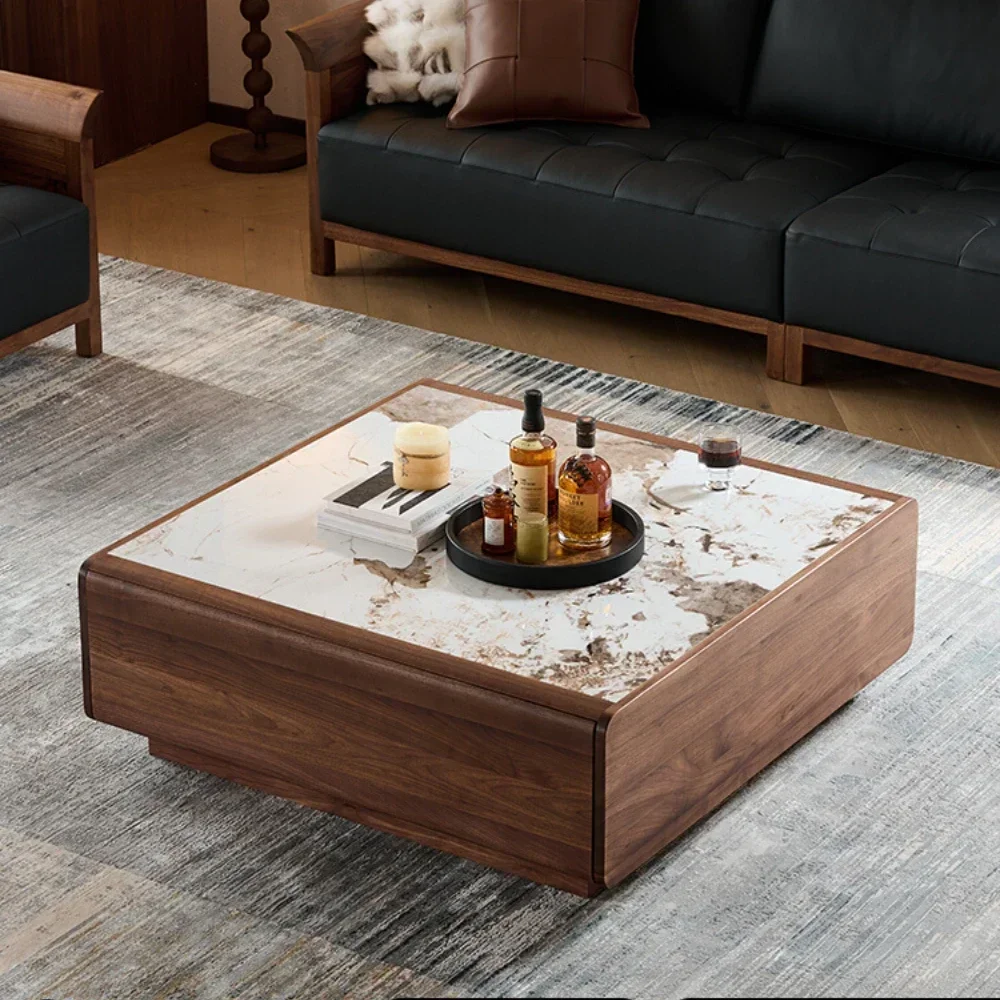 

Minimalist Solid Wood Stone Plate Tea Table Living Room Home Square Tea Table Tea Table