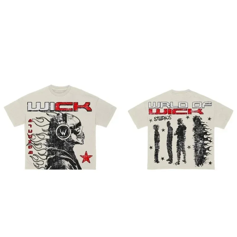 تي شيرت صيفي أمريكي مطبوع عليه حروف الرسوم المتحركة بأكمام قصيرة لـ Y2k Harajuku Fashion Couple بلوزة فضفاضة غير رسمية