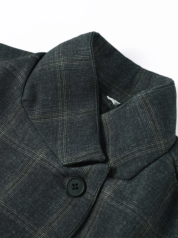 Plaid One Button Blazer Coat Women Elegant Stand Collar Slim Long Sleeve Female Coats 2026 Spring Ladies Office Outwears