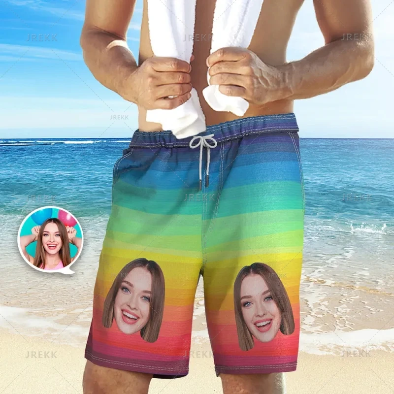 Summer Hawaiian 3D Custom Pictures Seaside Vacation Printed Beach Shorts PersonalizedCustomization Patterns Y2k Board Shorts Men