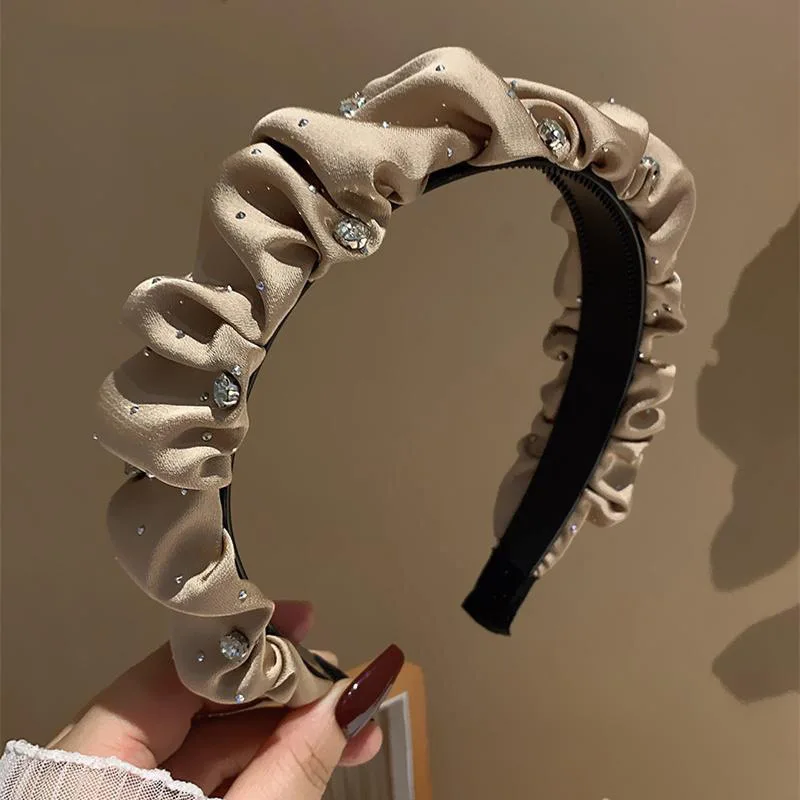 Luxurious Rhinestone Hairbands for Women Solid Color Folds Hair Bands Korean Adult Hair Hoop Fashion Headbands Hair Accessories
