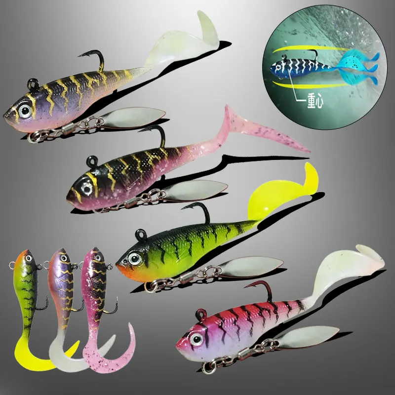 AS 2szt Miękka przynęta Swim Bait Wobbler 8g/5.5cm Head Glow Bass Perch Fishing Bait Pike Worm Rubber Swim T-tail Baits Cast Jig Spoon