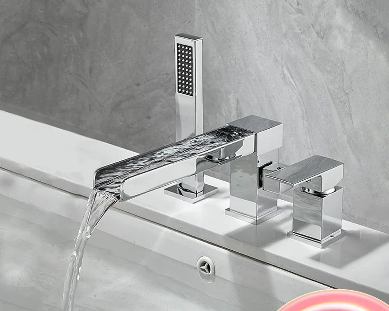 Bathroom Accessories, Bathtub Side Shower Head, Pull-out Three Piece Set of Hot and Cold Water