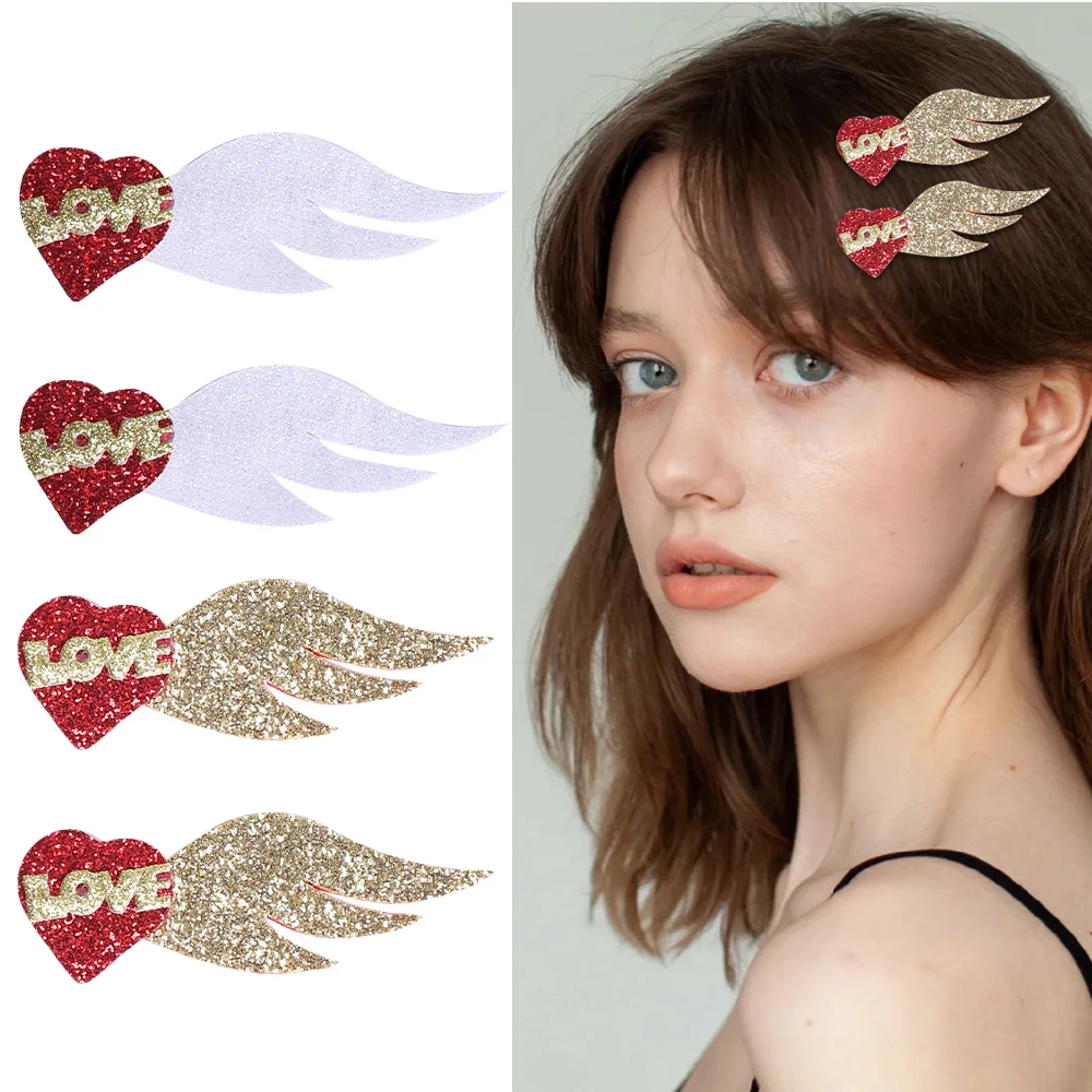 

4pcs/set Heart Half Wings LOVE Sequin Bow Hairpins Perfect Woman for Girls Hairpin Barrettes Headwear Kids Hair Accessories